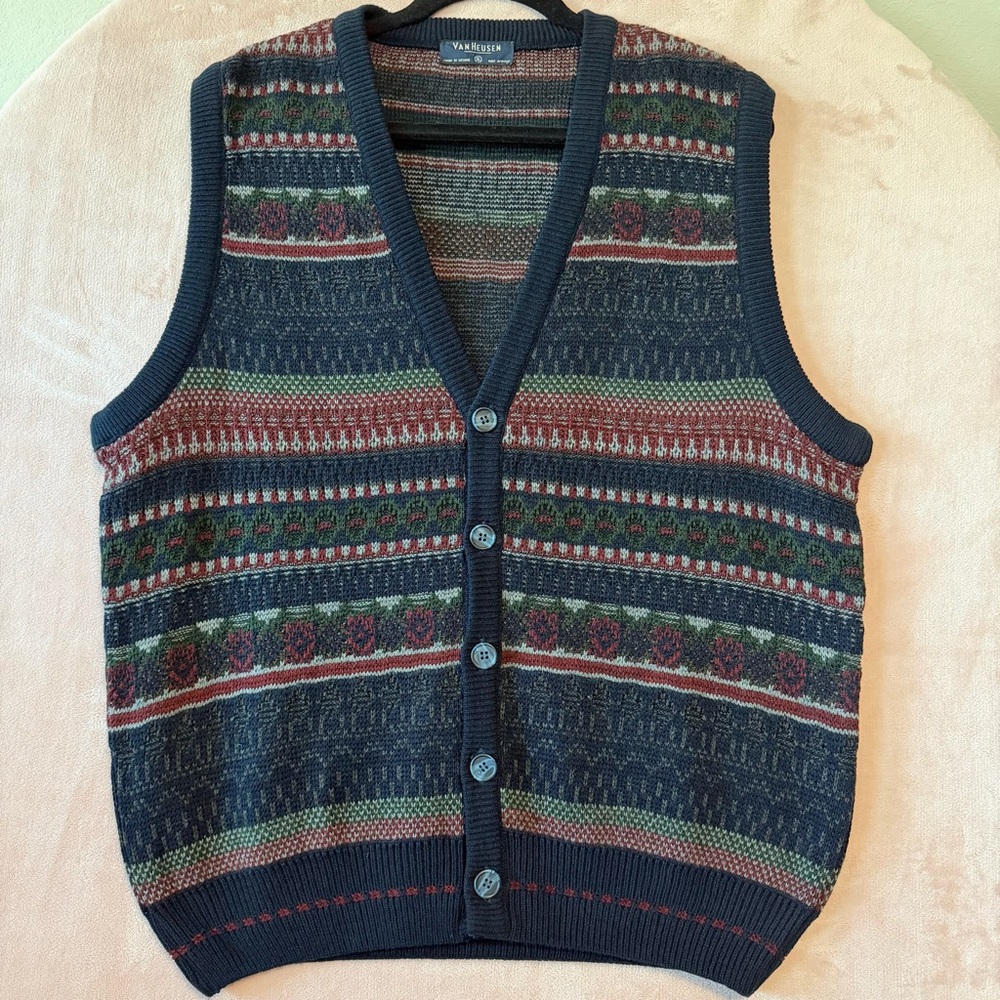 Van Heusen Vest XL Button front, Grandpa core, Vintage, Navy Blue